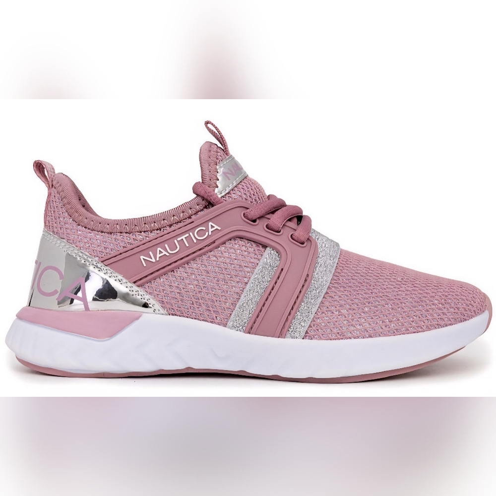 Nautica Pink and Silver Sneakers Shoes Logo Lace Kids Size 3 NEW